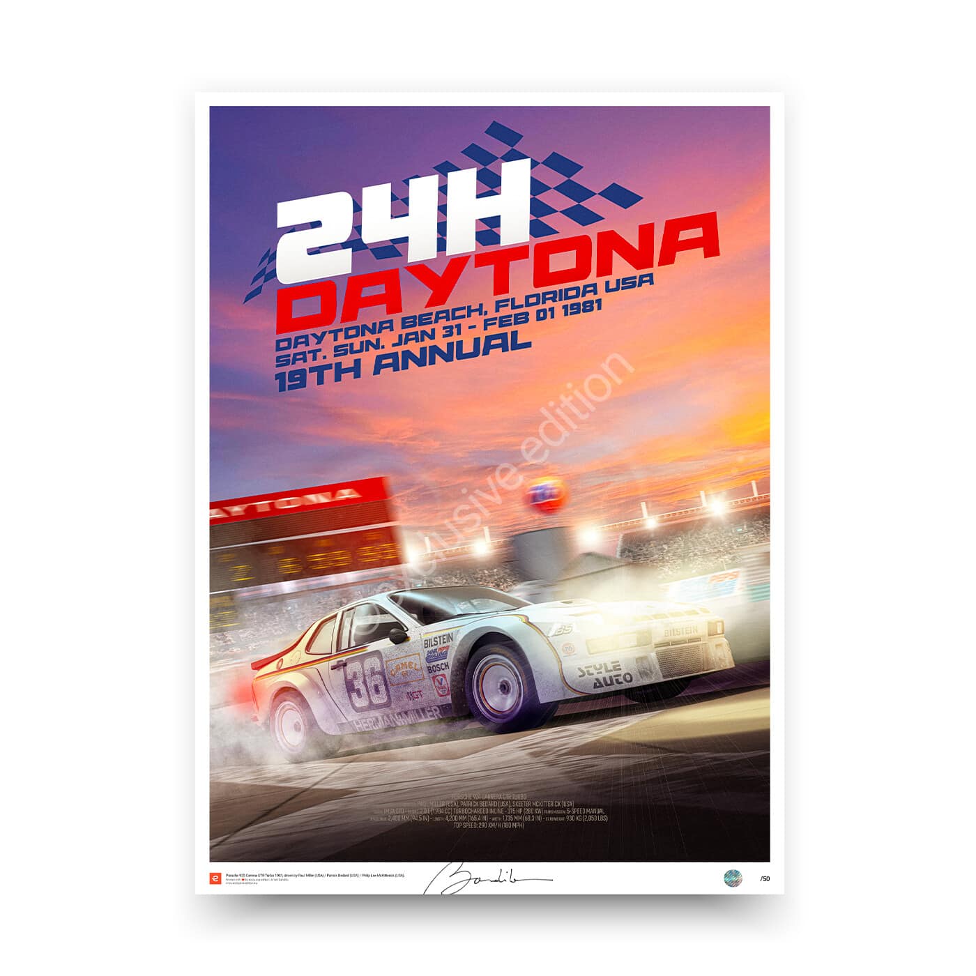 Poster Porsche 924 Carrera GTR Turbo - Fabulous 24h Of Daytona 1981